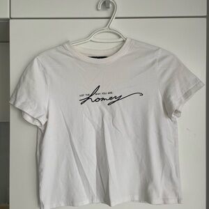White Graphic T-Shirt with 'Honey' Print